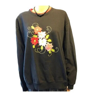 VTG Pleasant Shade Goth Black Floral Embroidery Pleasant Shade Women Sweater XL